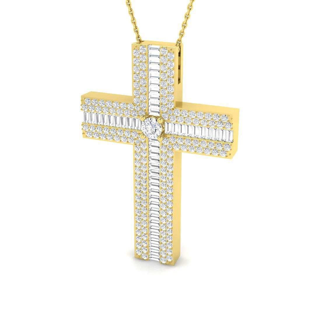 Diamond Cross Pendant | 1.00 Ct to 3.00 Ct | 9K/18K Gold with Complimentary Silver Chain
