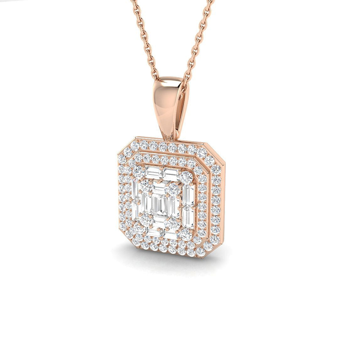 Baguette Diamond Halo Pendant in Gold Without Chain