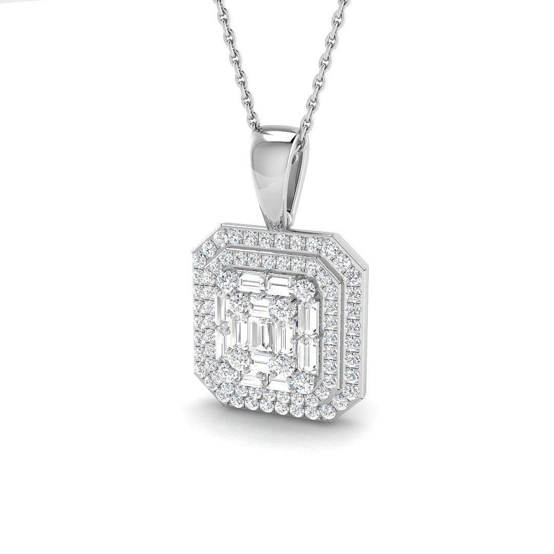 Baguette Diamond Halo Pendant in Gold Without Chain