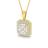 Baguette Diamond Halo Pendant in Gold Without Chain