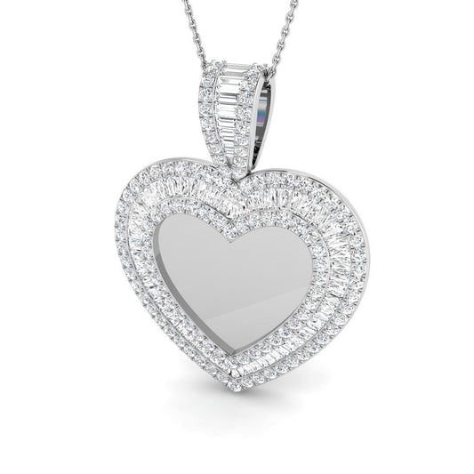 Baguette & Round Diamond Heart Pendant 2.5ct | Lab & Natural Diamond