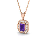 Solitäranhänger mit Amethyst und natürlichem Diamanten in 9-karätiger Goldfassung (Februar-Edelstein, ohne Kette)