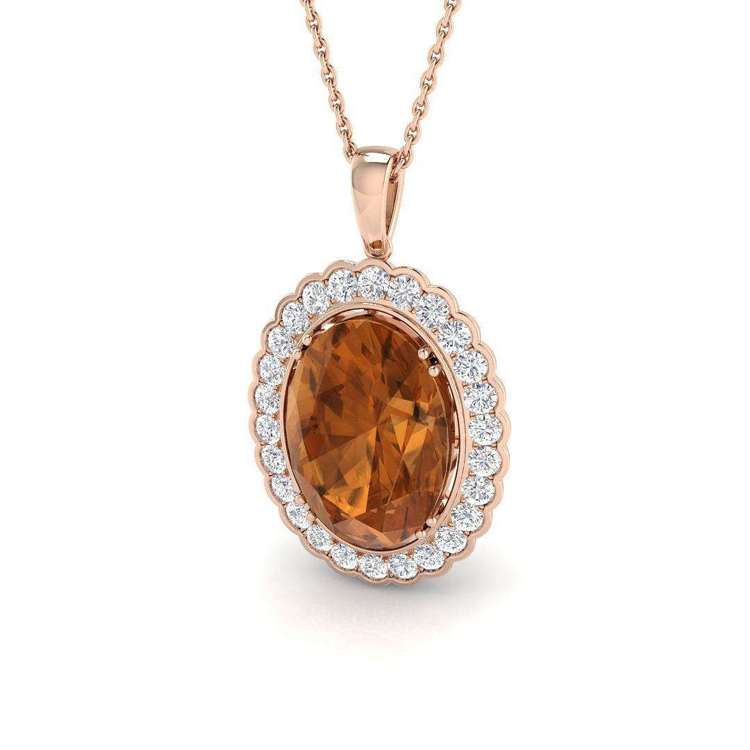 Oval Citrine & Diamond Pendant 6.5ct Gold Necklace (Without Chain)