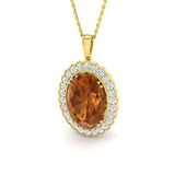 Oval Citrine & Diamond Pendant 6.5ct Gold Necklace (Without Chain)