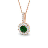 Round Emerald Diamond Halo Pendant in Gold Without Chain