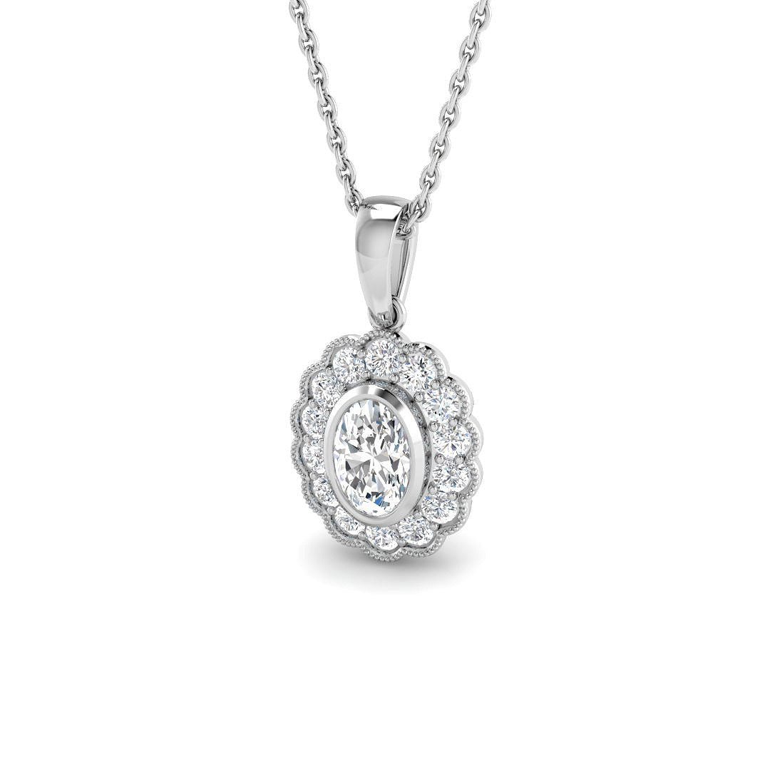 9ct White Gold 0.7ct Lab Grown Diamond Vintage Pendant