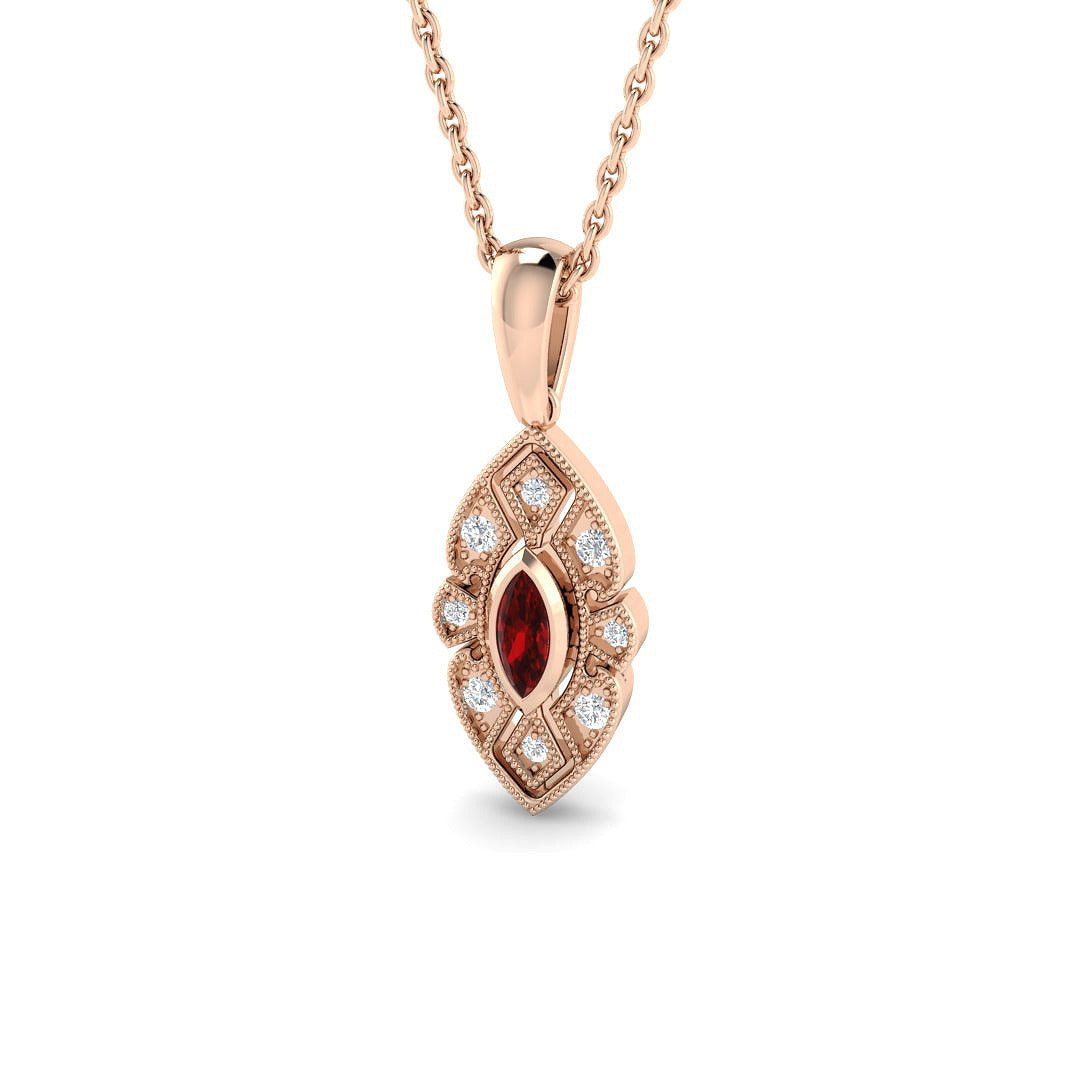 Marquise Ruby Diamond Pendant in Gold Without Chain
