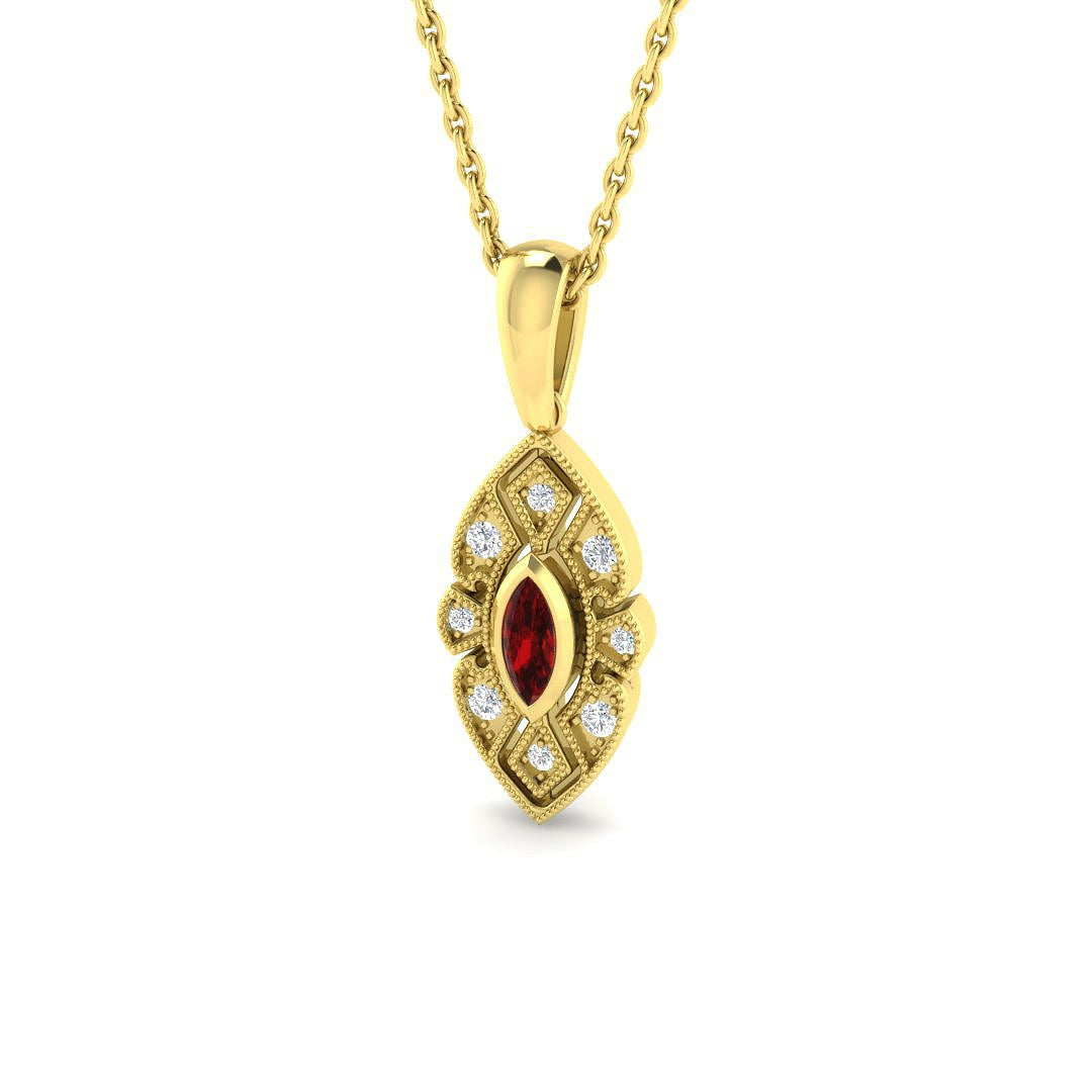 Marquise Ruby Diamond Pendant in Gold Without Chain