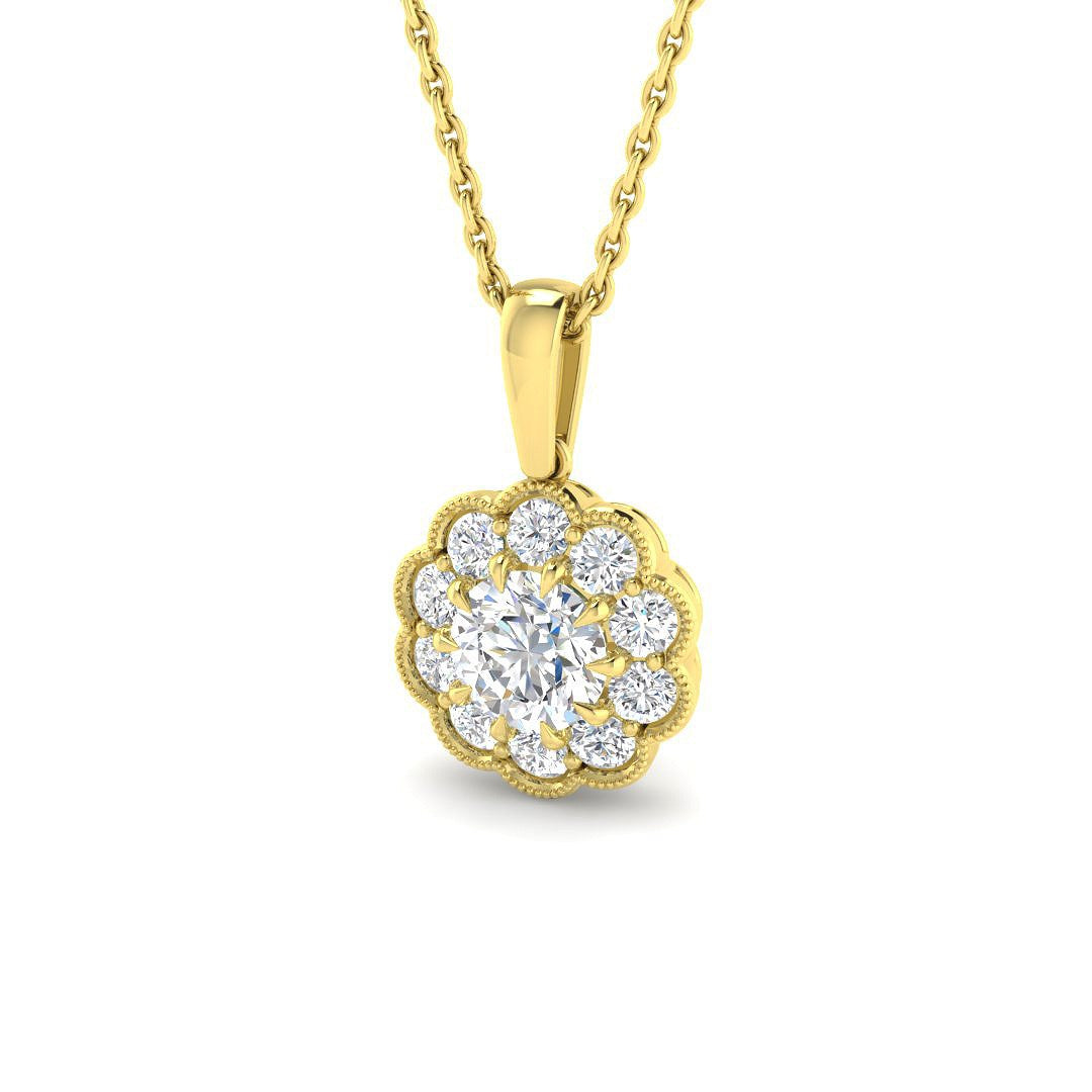 Diamond Flower Pendant| Vintage Rose Gold Floral Pendant Without Chain