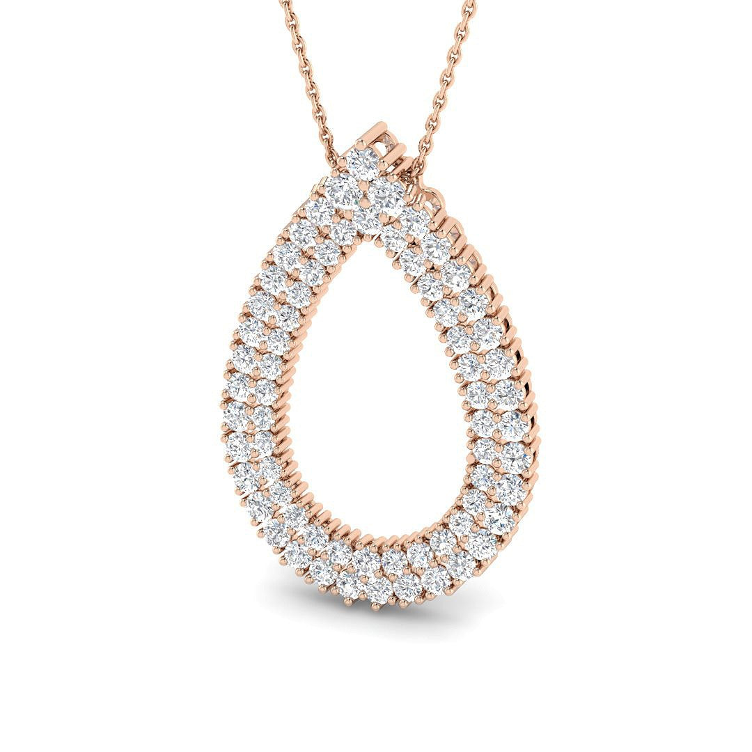 Lab Grown Diamond Tear Drop Halo Pendant 2ct Necklace in Gold Without Chain