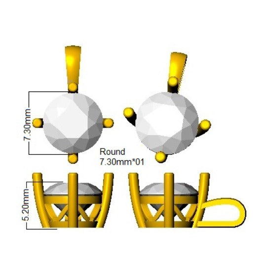 Pendentif en diamant rond de synthèse | Collier solitaire taille brillant | Or et platine poinçonnés au Royaume-Uni