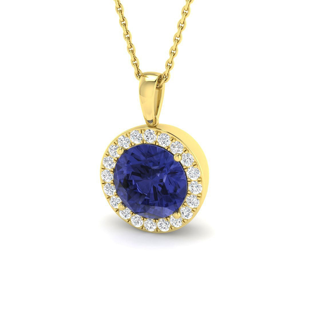 Luxury Tanzanite Pendant  | Lab-Grown & Natural Diamond Halo Necklace