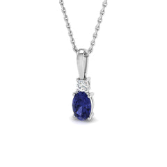 Oval Tanzanite and Diamond Pendant in White Gold Without Chain