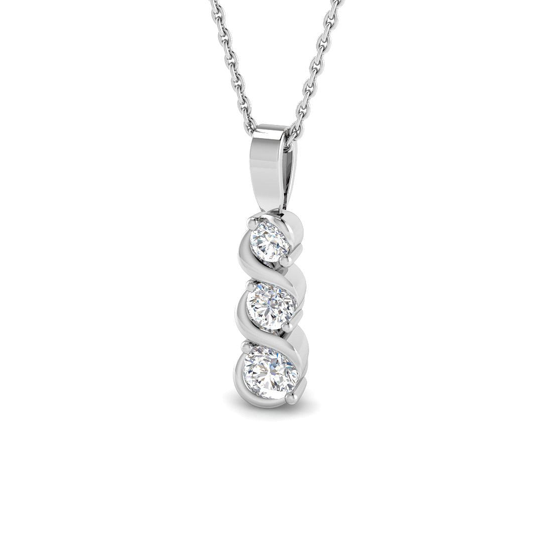 Lab Grown Diamond Curved Drop Pendant Necklace Multi Stone Design Without Chain