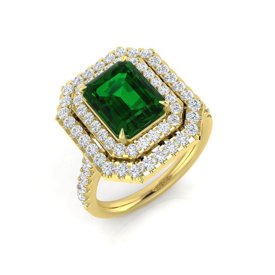 Diamond Sunbury Emerald Ring | 3.5ct | Hallmarked Gold & Platinum
