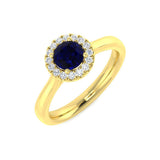 Diamond Blue Sapphire Halo Ring with Round Natural Pave Diamond | Gemstone Ring