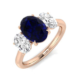 Oval Blue Sapphire Engagement Ring Three Stone