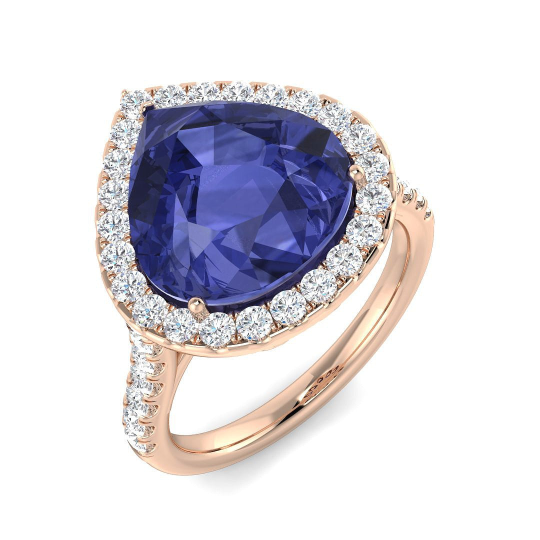 Pear Shape Tanzanite Halo Ring in 18K Gold