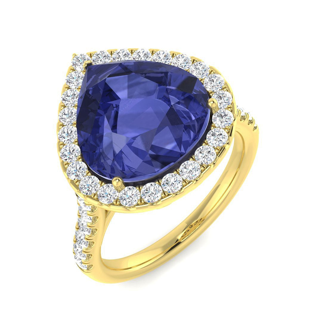 Blue Pear Tanzanite Cocktail Ring with Pavé Diamonds