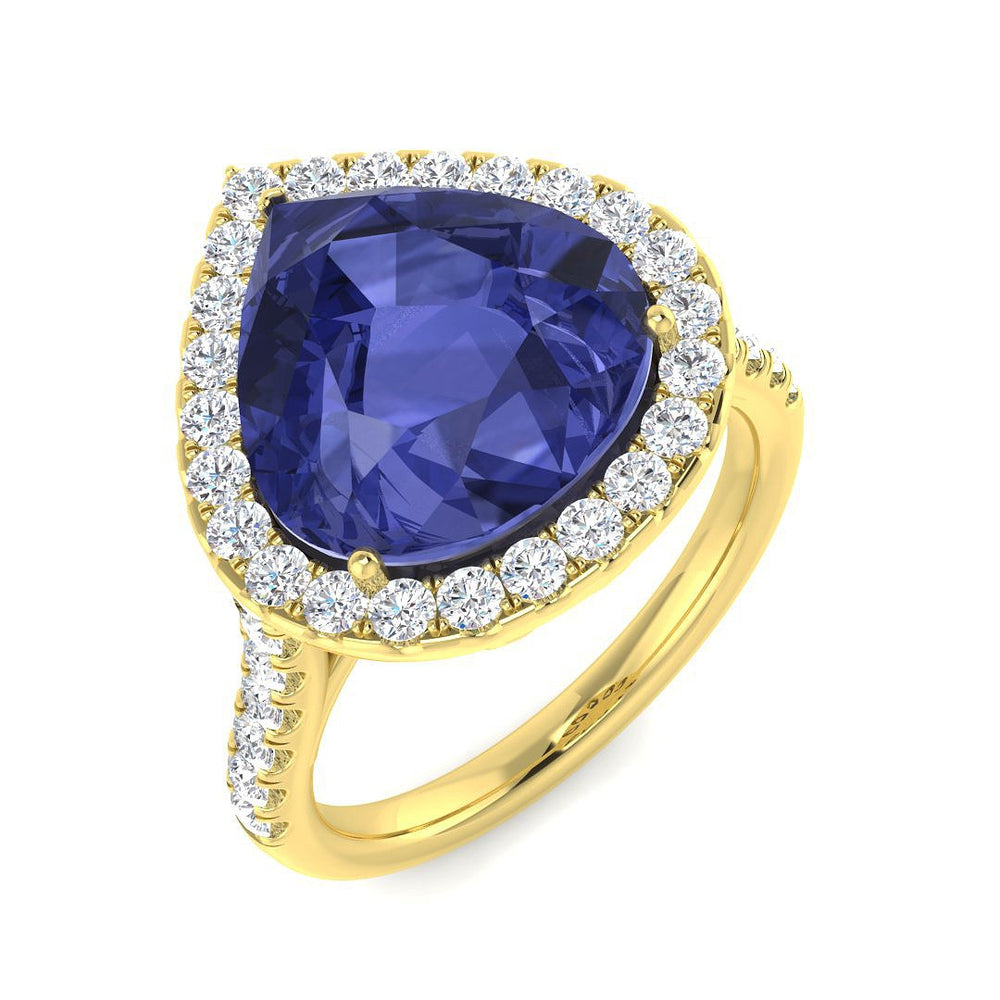 Blue Pear Tanzanite Cocktail Ring with Pavé Diamonds
