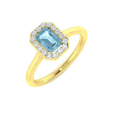 Yellow Gold Emerald Cut Aquamarine Halo Ring