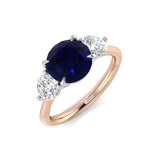 Round Sapphire Three Stone Engagement Ring | Diamond Trilogy Ring