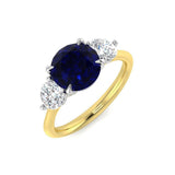 Round Sapphire Three Stone Engagement Ring | Diamond Trilogy Ring