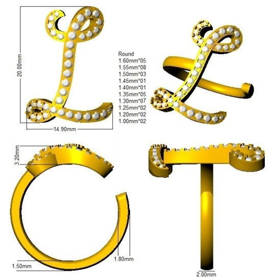 0.50 Carat Round Diamond Micro Pavé Letter Z Initial Ring