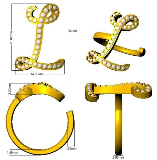 0.40 Carat Round Diamond Micro Pavé Letter L Initial Ring