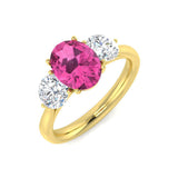 Oval Cut Pink Sapphire Ring with Diamond Side Stones | UK Hallmarked