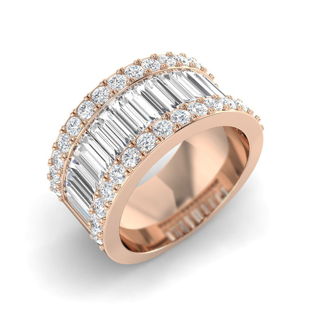 Baguette & Round Diamond Triple Row Eternity Ring | Gold & Platinum | UK Made