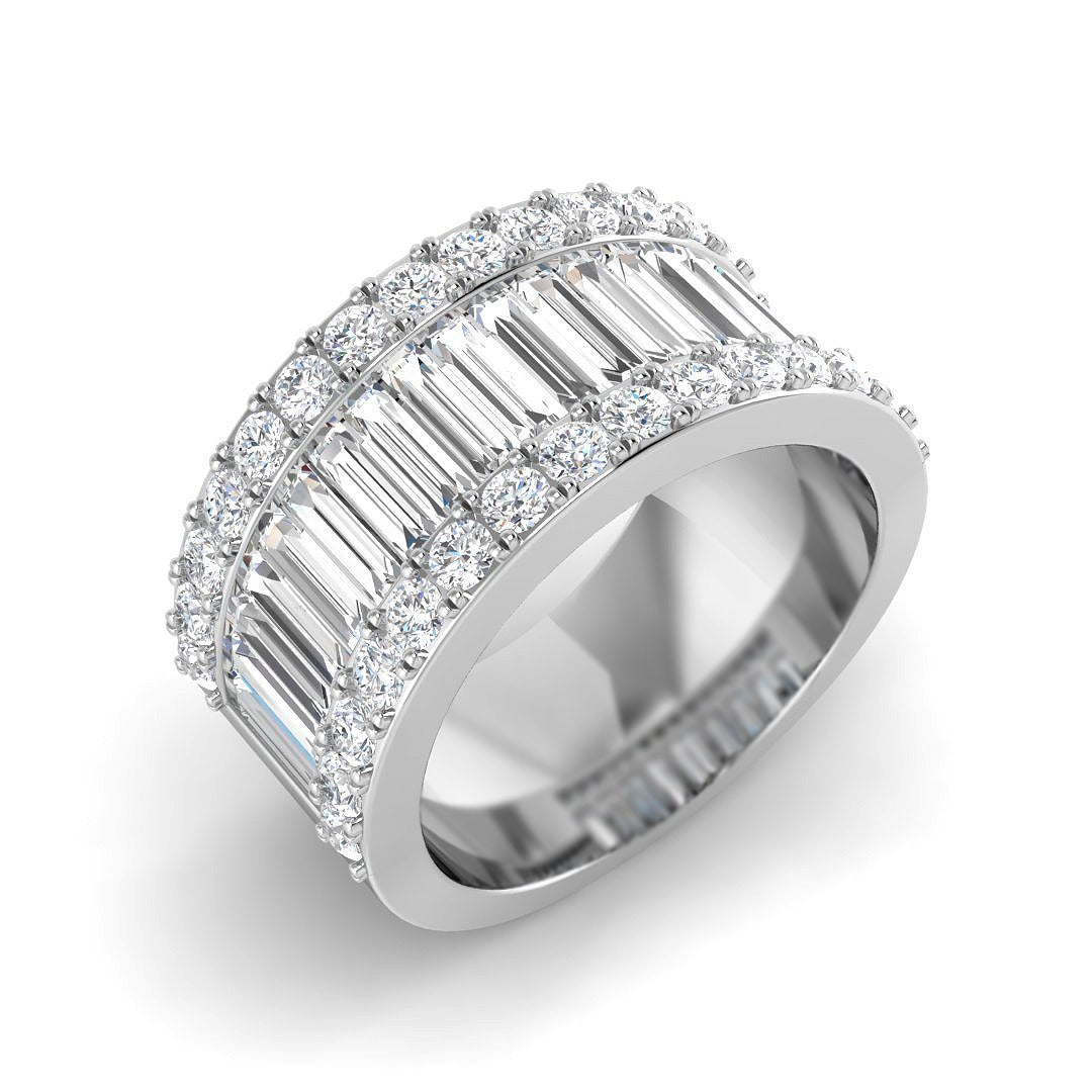 Baguette & Round Diamond Triple Row Eternity Ring | Gold & Platinum | UK Made