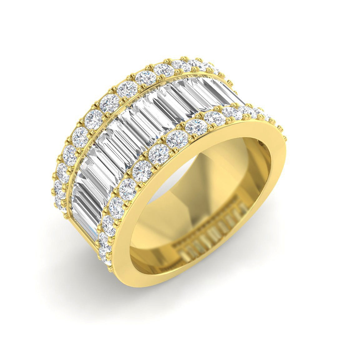 Baguette & Round Diamond Triple Row Eternity Ring | Gold & Platinum | UK Made