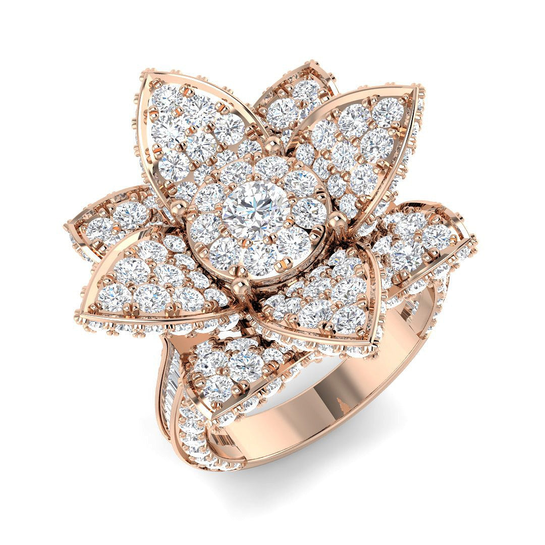 Floral Diamond Statement Ring 4ct Designer Petal UK Hallmarked