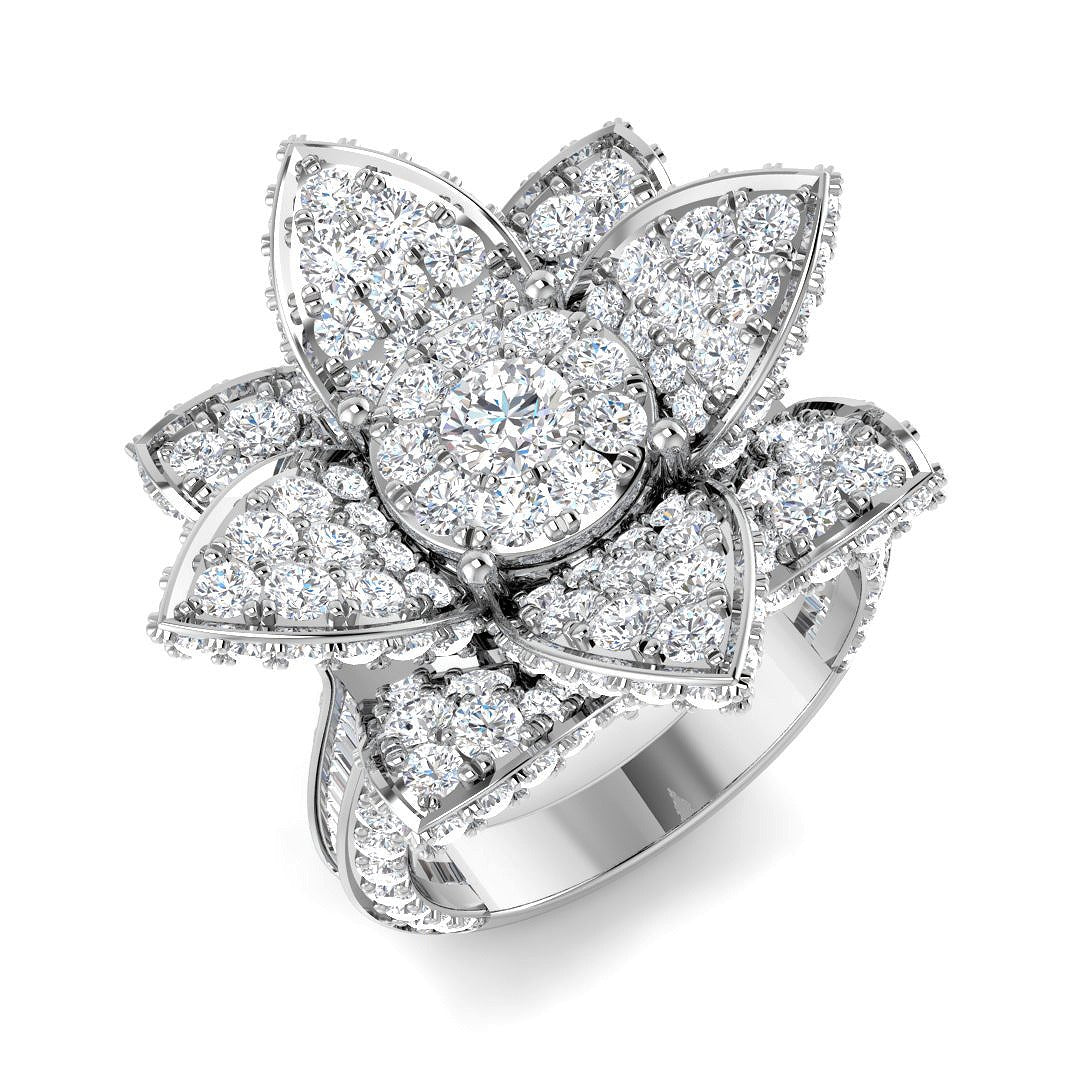 Floral Diamond Statement Ring 4ct Designer Petal UK Hallmarked