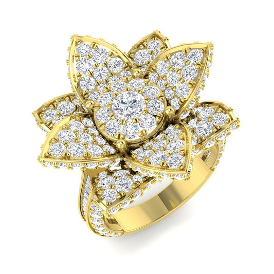 Floral Diamond Statement Ring 4ct Designer Petal UK Hallmarked