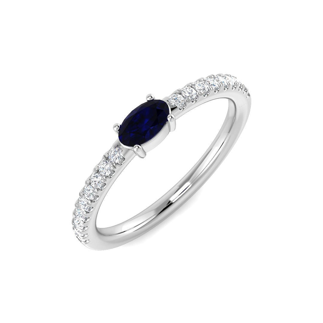 Oval Blue Sapphire Solitaire Ring with Diamond Pave Band | Finediam UK