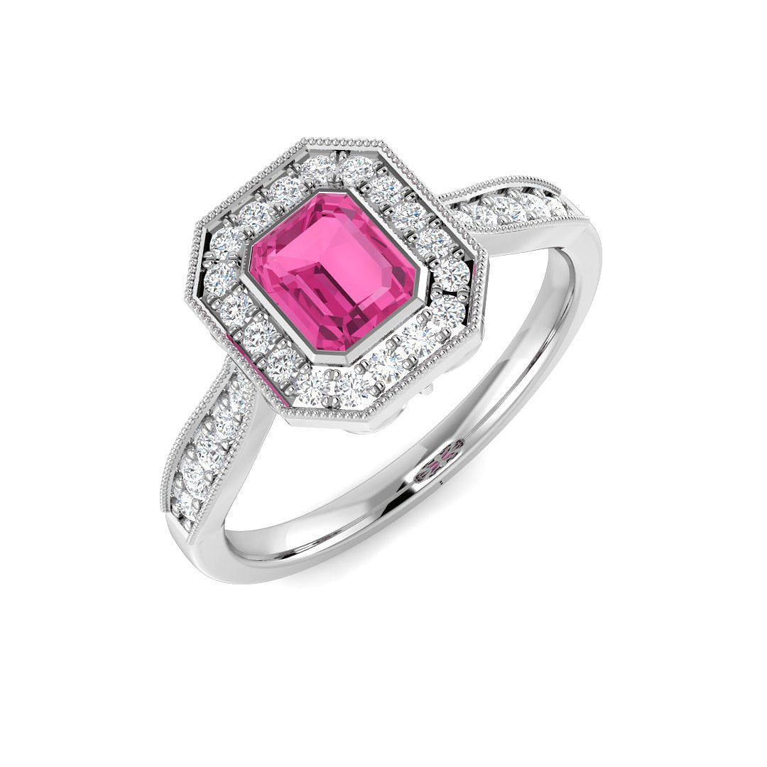 Pink Sapphire Halo Ring