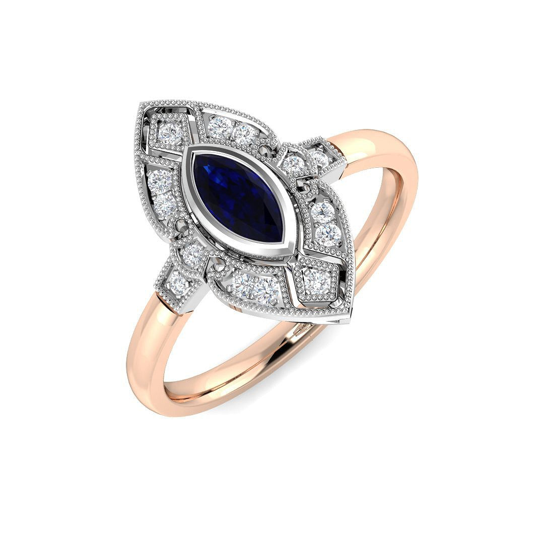 Diamond Barbek Blue Sapphire Ring | 0.25ct - 0.33ct
