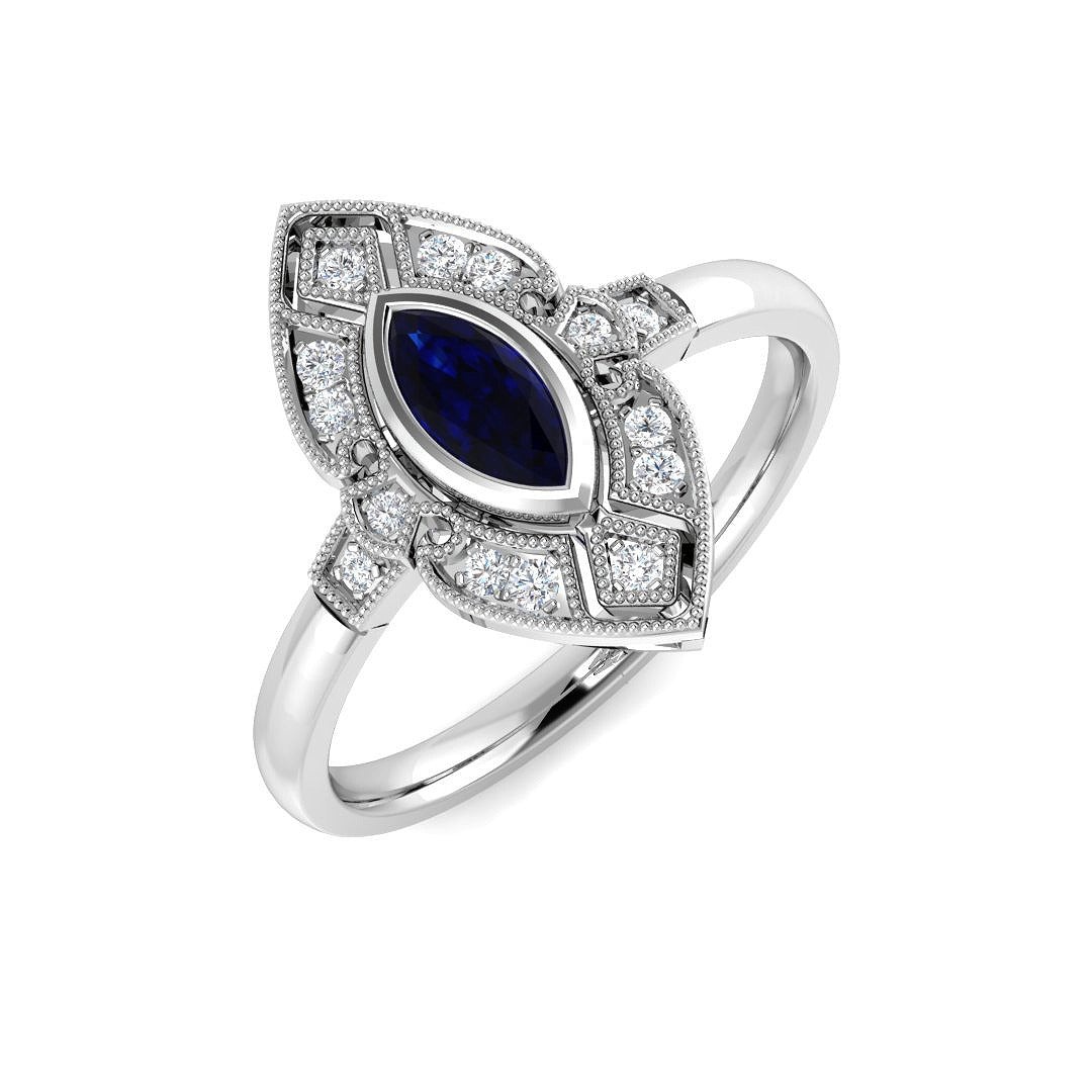 Diamond Barbek Blue Sapphire Ring | 0.25ct - 0.33ct
