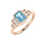 Side profile of Emerald Cut Aquamarine Ring with Diamond Accents