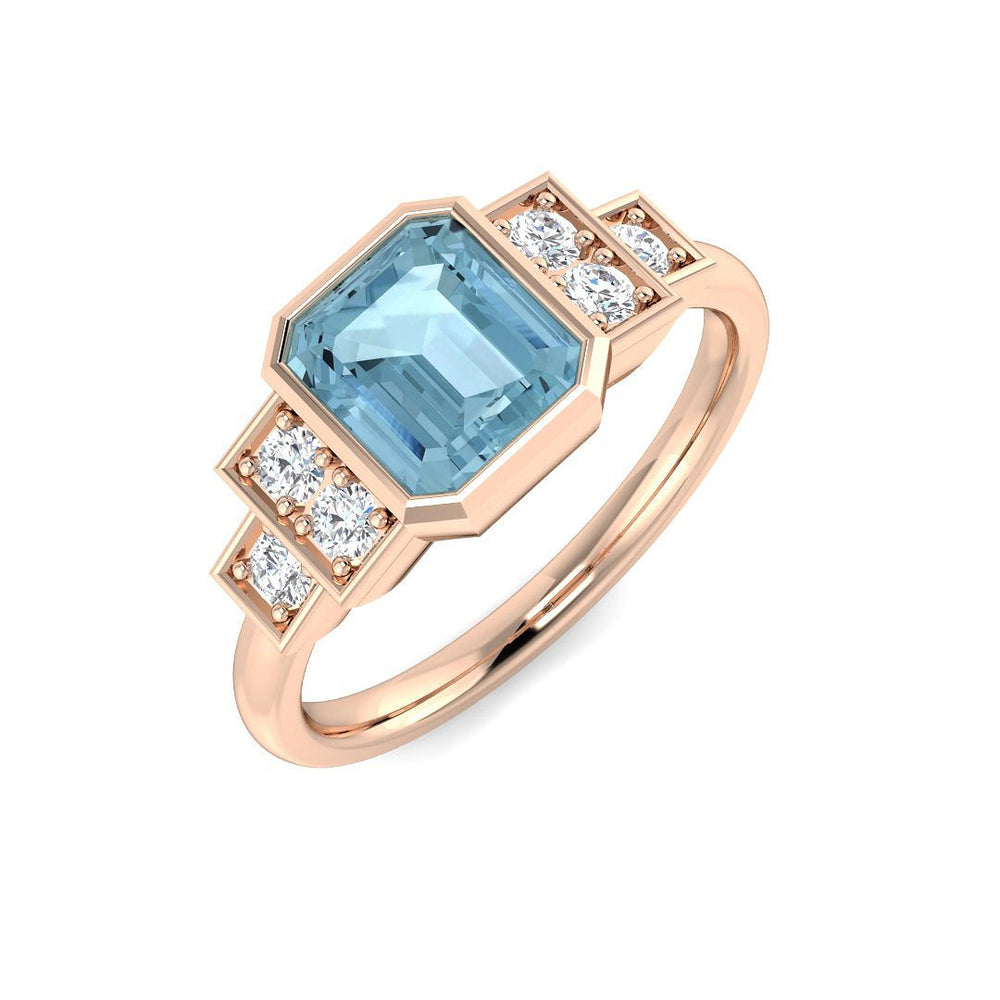 Art Deco Emerald Cut Aquamarine Ring in White Gold