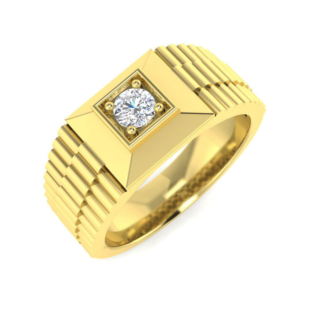 Classic Ribbed Diamond Signet Ring | 0.25ct | Hallmarked Gold
