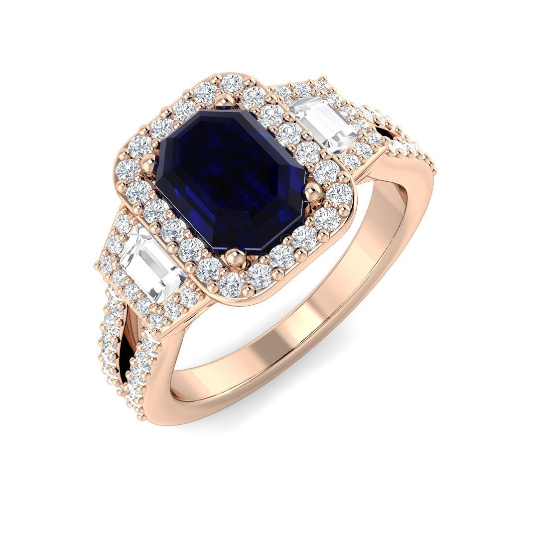 Diamond Kismarbock Blue Sapphire Ring | 2.75ct