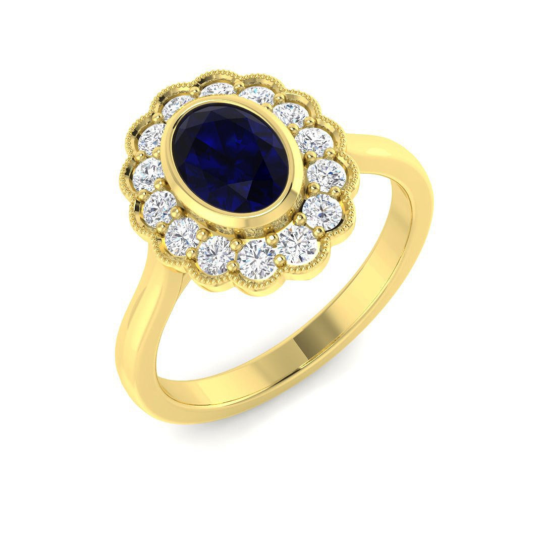 Diamond Harpebbeb Blue Sapphire Ring | 1.5ct