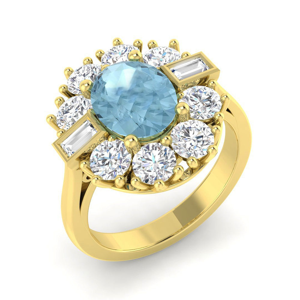 Yellow Gold Oval Cut Aquamarine Ring with Diamonds