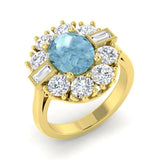 Yellow Gold Oval Cut Aquamarine Ring with Diamonds