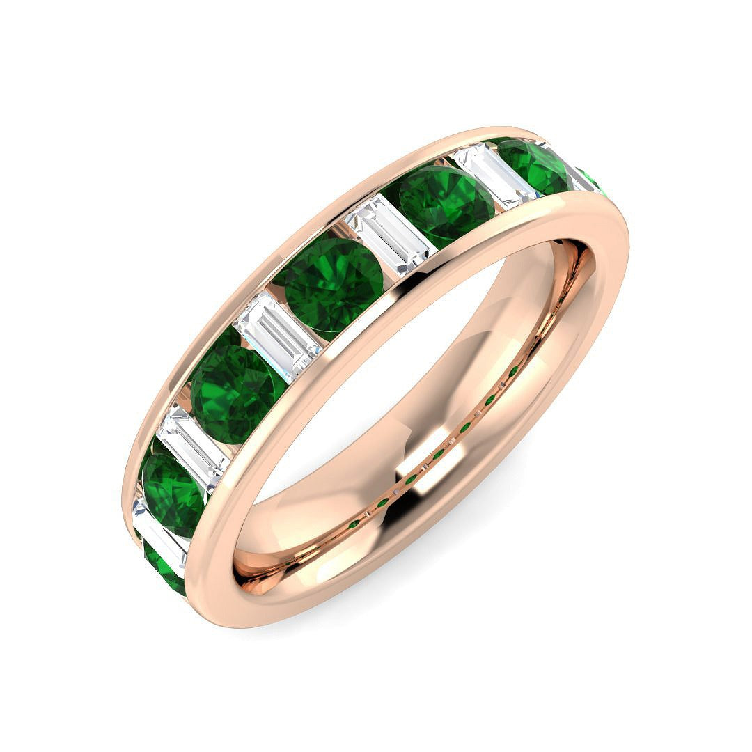 Round Emerald Wedding Band with Diamond Accents