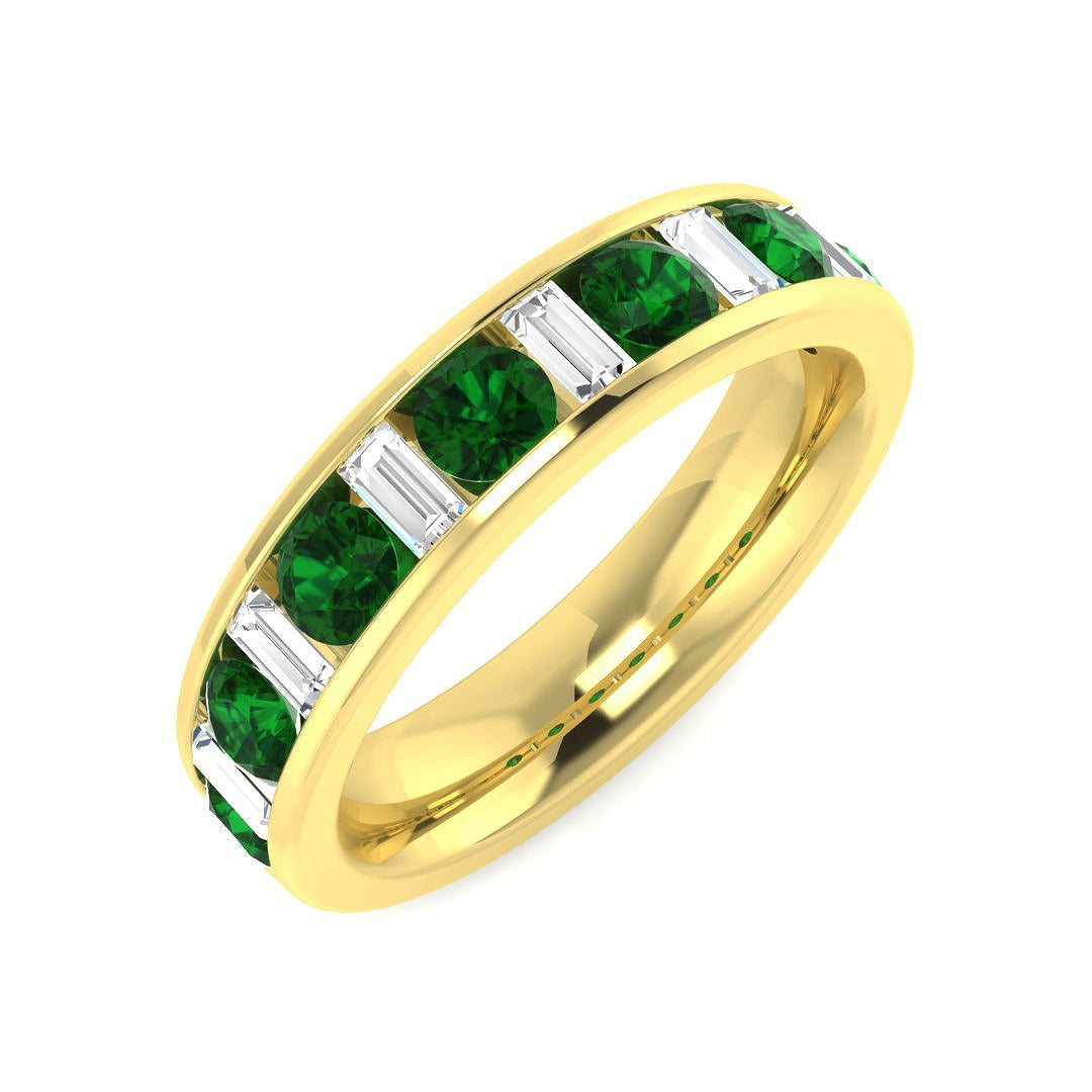 Green Emerald and Baguette Diamond Ring
