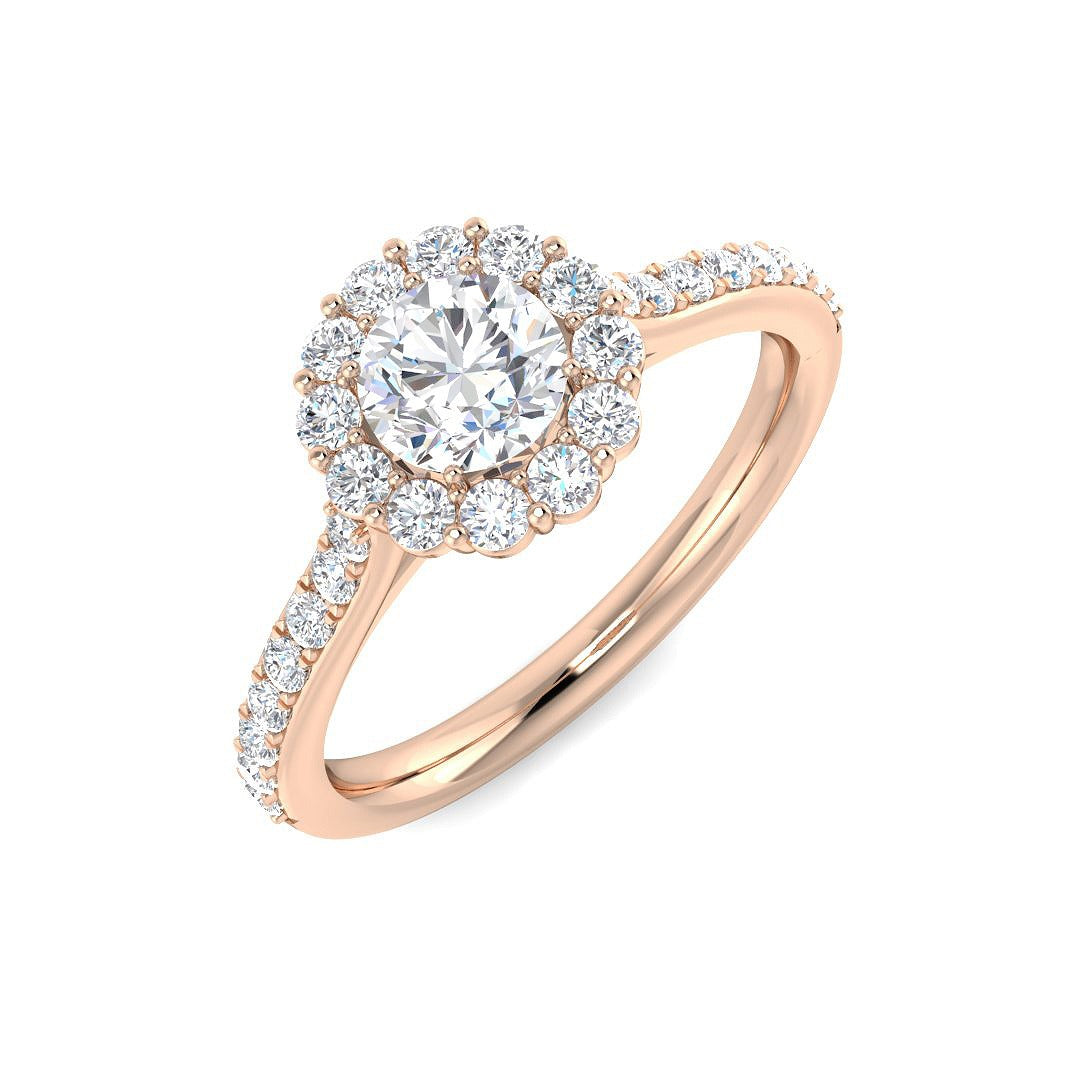 Round Diamond Halo Engagement Ring with Pavé Band | 1.00ct | Hallmarked Gold & Platinum